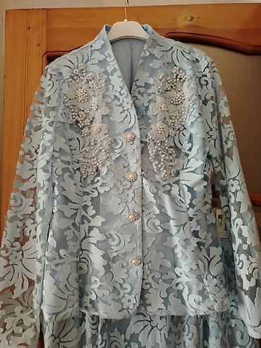 parca cantalar: Mavi krujeva qadın dəsti – pencək + ətək - Rəng: açıq mavi (pastel) - — 4