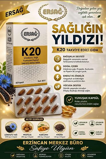 sarlar: ERSAĞ K20 – Çörəkotu yağlı yumşaq kapsul Məhsul haqqında: - Adı — 2