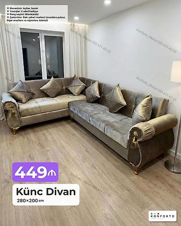 Künc divan – 280×200 sm - Mexanizm: açılan, bazalı (yataq funksiyalı