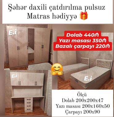 Yataq otağı dəstləri: Dolab yeni qarderob paltar dolabı güzgülü 5 qapılı yazı masası yeni