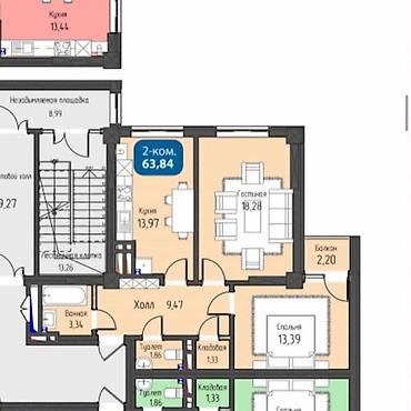 Продажа квартир: 2 комнаты, 63 м², Кок-Жар ж/м Элитка, 13 этаж, ПСО (под самоотделку) — 2