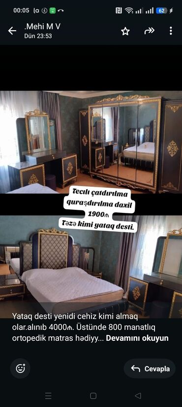 Yataq otağı dəstləri: Yataq desti yenidi cehiz kimi almaq olar.alınıb 4000₼. Üstünde 800