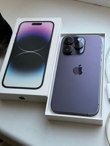 меняю на айфон: IPhone 14 Pro, Колдонулган, 128 ГБ, Deep Purple, Кабель, Куту, 85 %