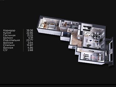 кокташ: 3 комнаты, 122 м², Кок-Жар мкр Элитка, 9 этаж, ПСО (под самоотделку) — 2