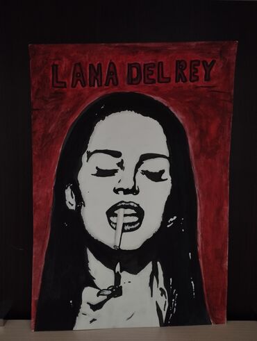 elle çekilmiş şekiller: Lana Del Rey əl işi sulu boya ilə A3 vərəqinə çəkilmiş 🎨🖌️