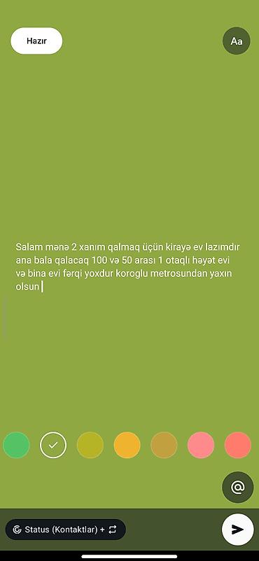 köroğlu: Axtarılır: 2 xanım (ana və uşaq) üçün kirayə mənzil. Tələblər: - 1 — 1