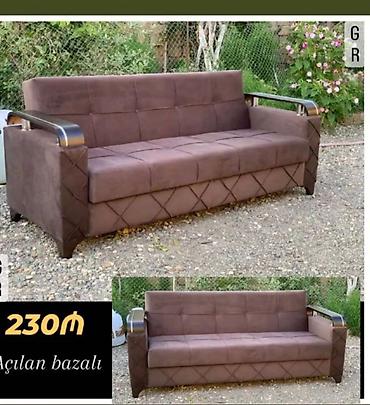 ikinci el stular: Açılan bazalı divan - Rəng: tünd qəhvəyi - Material: yumşaq parça — 1