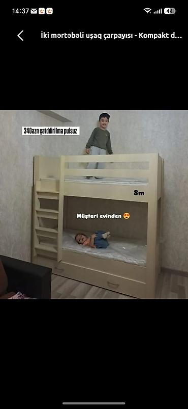 İki mərtəbəli uşaq çarpayısı – kompakt dizayn - Material: MDP/taxta