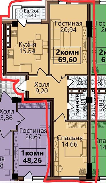 elif: 2 комнаты, 70 м², Элитка, 4 этаж — 3