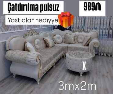 Masa və oturacaq dəstləri: Künc divan, Yeni, Açılmayan, Bazasız, Parça, Şəhərdaxili pulsuz çatdırılma