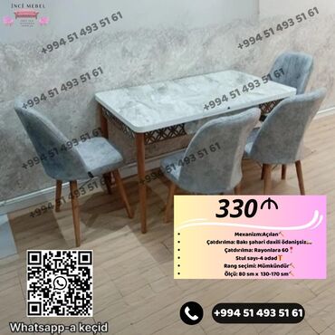 Divanlar: Mətbəx üçün, Yeni, Açılan, Dördbucaq masa, 4 stul