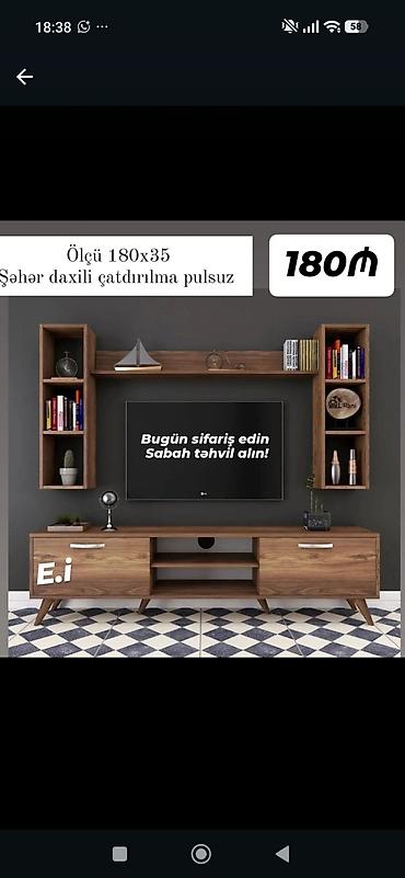 TV stendi və divar rəfi dəsti - Ölçü: 180 x 35 sm (şəkildə qeyd