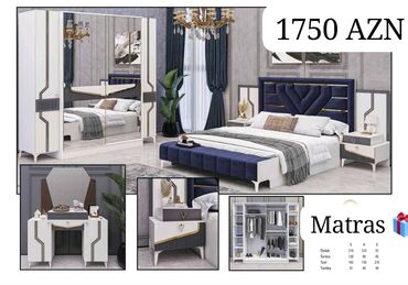 Yataq otağı dəstləri: İkinəfərlik çarpayı, Tumba, Dolab, 2 tumba, Azərbaycan, Yeni — 6