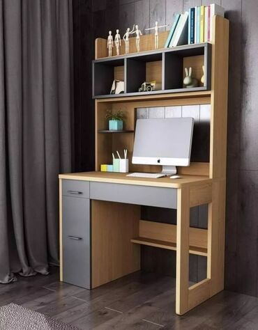 Sifarişlə yazı masaları: Dördbucaq masa, Stulsuz, Polkalı, Siyirməli, Türkiyə, Mat laminat — 4