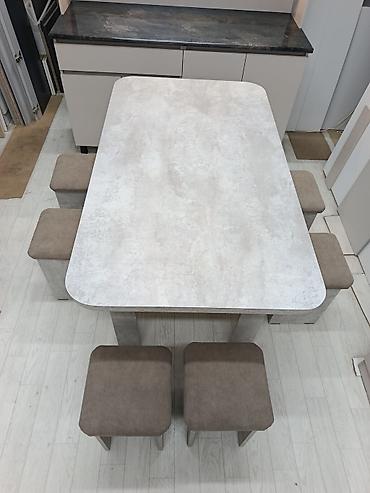 silver kitchen: Кухонный комплект: стол + 6 табуретов цвет цемент светлый - Стол — 2