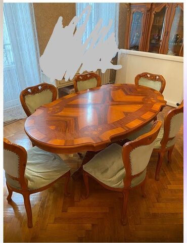 стеклянный стол на кухню купить: Qonaq otağı üçün, İşlənmiş, Oval masa, 6 stul
