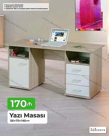 stol ofis: Düz masa, Stulsuz, Polkalı, Siyirməli, Sadə laminat — 1
