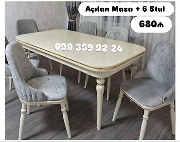 Açılan masa + 6 stul dəsti - Dəst: 1 ədəd açılan yemək masası və 6