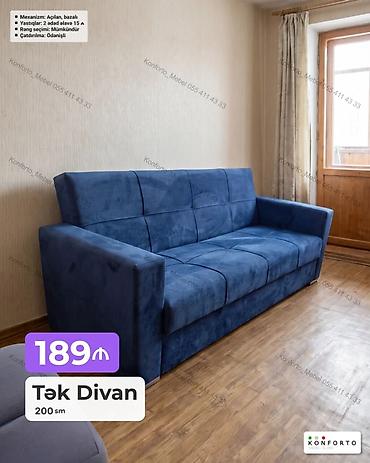 Divanlar: Tək divan – 200 sm - Mexanizm: açılan, bazalı (yataq funksiyası və — 1