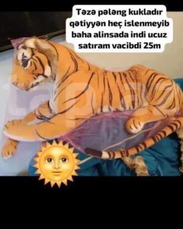 usaq dunyasi: Pələng formasında yumşaq oyuncaqdır. Bu oyuncaq sarı və qara