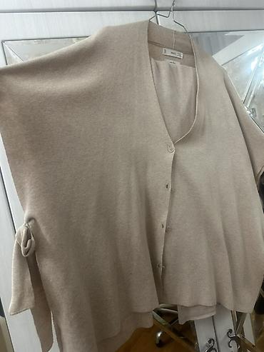 panço: Mango dəst M Bej rəngli oversize kardiqan/panço - Model: V-yaxa, ön — 3