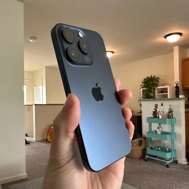 мобильные телефоны 5000: IPhone 15 Pro, Б/у, 128 ГБ, Blue Titanium, Зарядное устройство, Защитное стекло, Чехол, 90 %