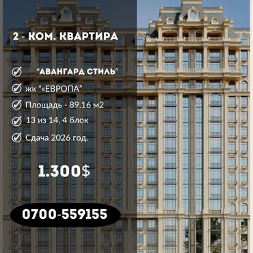 Продажа квартир: 2 комнаты, 89 м², Элитка, 13 этаж, ПСО (под самоотделку)