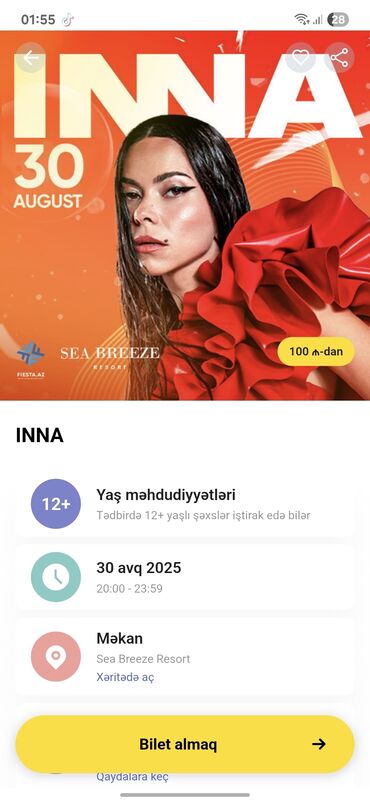 İnnaya bilet var.180 azn.Golden circicle