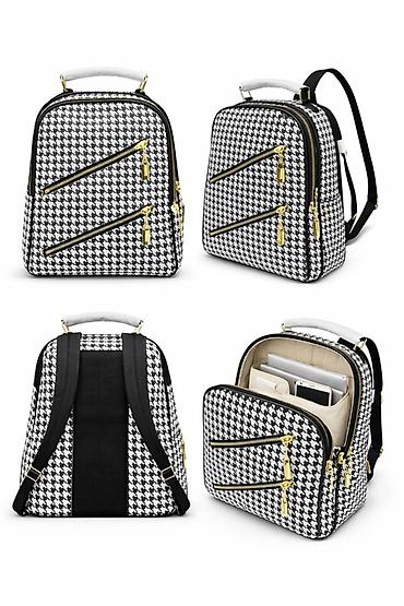 notebook cantaları: Qadınlar üçün şık bel çantası/ruksak - Dizayn: Qara-ağ “houndstooth” — 2
