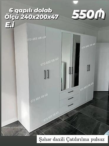 6 qapılı qarderob dolabı - Ölçü: 240×200×47 sm - Rəng: ağ - Dizayn lalafo.az -da 6 qapılı qarderob dolabı - Ölçü: 240×200×47 sm - Rəng: ağ - Dizayn