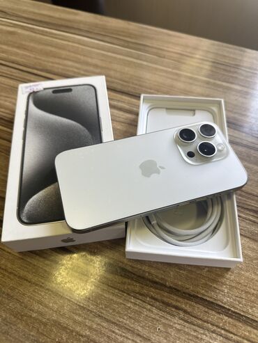 Apple iPhone: IPhone 15 Pro, Б/у, 128 ГБ, White Titanium, Защитное стекло, Коробка, 100 %