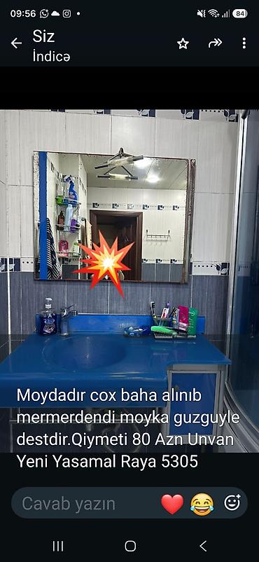 perla dolab: Mermerdən vannao­tağı moydası və güzgü dəsti - Material: mermer üstlü — 1
