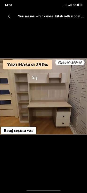 ofis stulları: Yazı masası – funksional kitab rəfli model Ölçü: 140 × 150 × 45 sm — 1