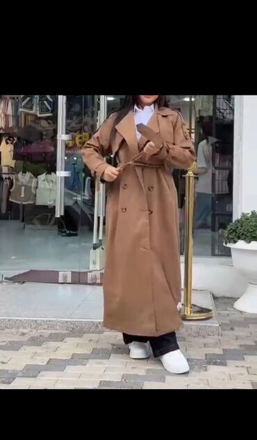 trenc: Uzun qadın trençkot – klassik bej/qəhvəyi ton - Model: ikiqat