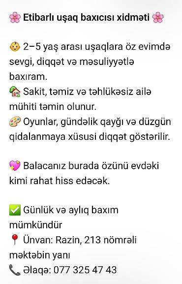 uşaq baxcası: Etibarlı uşaq baxıcısı xidməti - 2–5 yaş arası uşaqlara ev şəraitində — 1