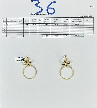 kulce qizil: Sırğa, Tiffany, Sarı qızıl, 585 Əyar, 5 g, Ünvandan götürmə — 1