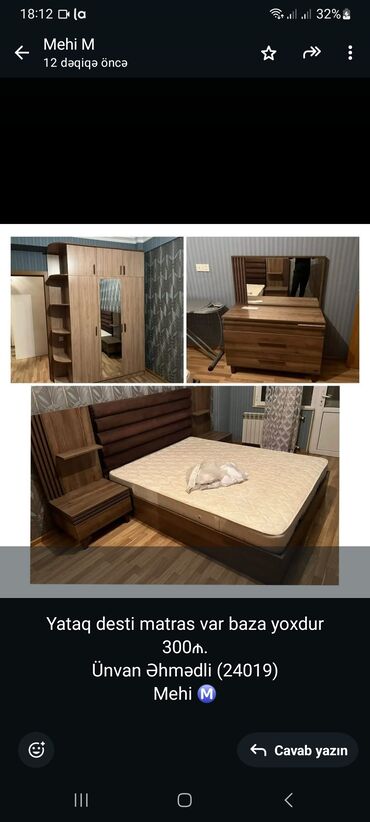 кухонный гарнитур в оше цена: Yataq desti matras var baza yoxdur 300₼.
Ünvan Əhmədli (24019)
Mehi Ⓜ️