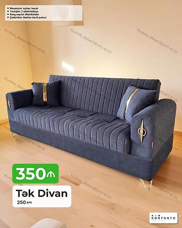 Диваны: Tək divan – 250 sm - Mexanizm: açılan, bazalı (yataq funksiyası və — 1