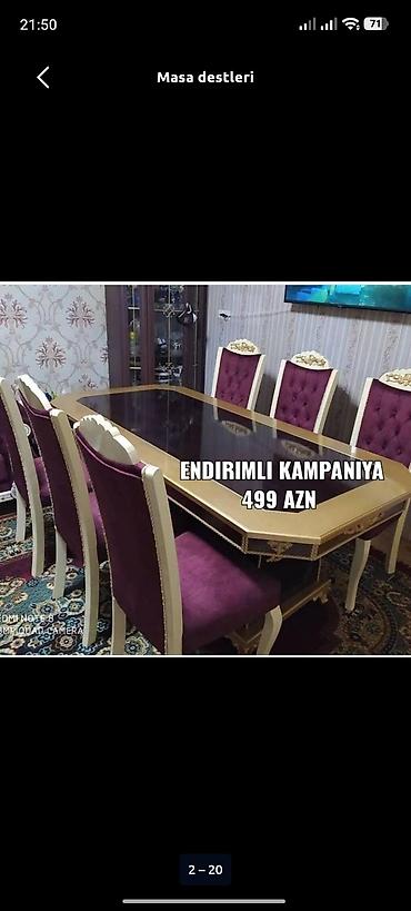 çərçivəli kreslo: Qonaq otağı üçün, Yeni, Açılmayan, Dördbucaq masa, 6 stul — 1