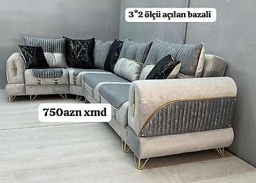 yatag mebelleri: Künc divan – açılan, bazalı model - Ölçü: 3×2 m - Rəng: açıq-boz və — 1