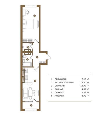жк малина купить квартиру: 2 комнаты, 54 м², Элитка, 6 этаж, ПСО (под самоотделку)