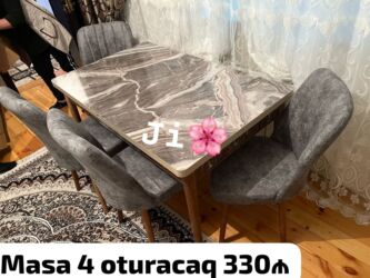 Masa və oturacaq dəstləri: Mətbəx üçün, Yeni, Açılan, Dördbucaq masa, 4 stul — 6