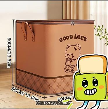 Sandıqlar: Məhsul: Qalın parça saxlama qutusu – “GOOD LUCK” ayılı dizayn - Ölçü — 4