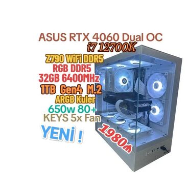 masaüstü kompüter qiymətləri: RTX 4060 8GB - i7 12700K - 32GB RAM - 1TB M.2 - Z790 WiFi Real İNSAN