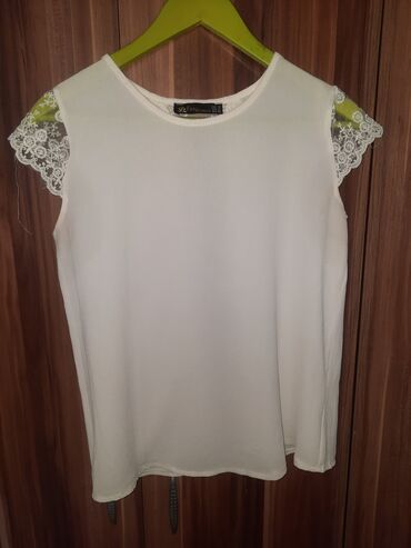 satenske košulje: M (EU 38), Polyester, Single-colored, color - White
