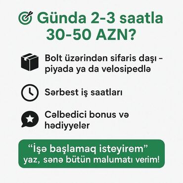 Taksi sürücüləri: Sürücü-kuryer tələb olunur, Nəqliyyat vasitəsi verilir, Gündəlik ödəniş, Təcrübəsiz