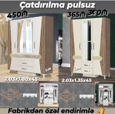 3 qapili dolablar: Qarderob, paltar dolabı, Yeni, 3 qapılı, Açılan, Düz dolab, Azərbaycan