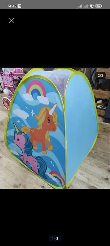 Uşaq dünyası: Uşaq oyun çadırı – Unicorn mövzulu - Rəngarəng dizayn: Mavi fon — 1