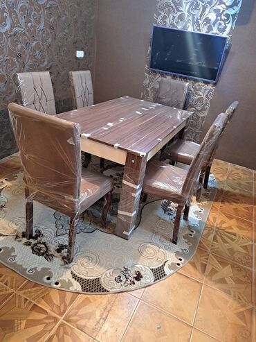 mini stol: Qonaq otağı üçün, Yeni, Kvadrat masa, 6 stul