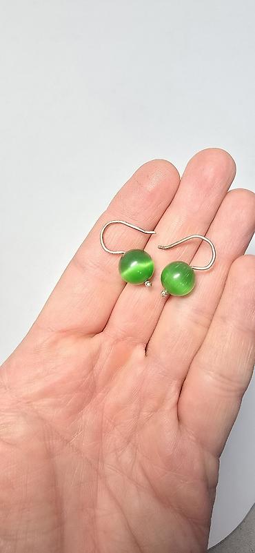 Сережки из 2000х, новые, серебро 925пробы плюс камень Кошачий глаз